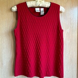Emma James Red Sleeveless Top w Black Piping at Neckline and Textured Weave M